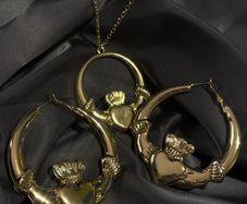 Gold Claddagh Necklace and big Hoop Earrings Set