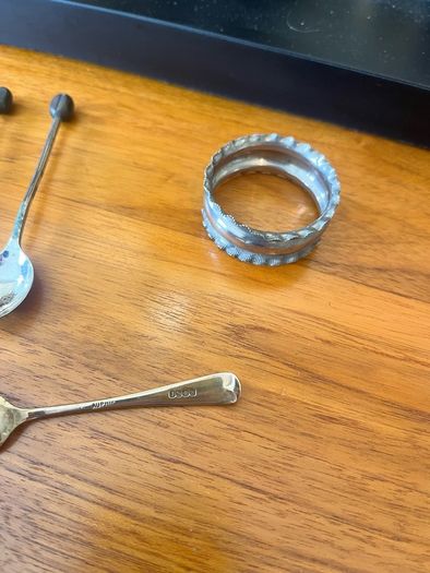 Antique Silver Plated Spoons & Napkin Ring