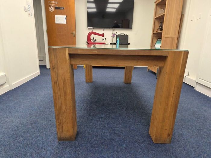 Solid Oak Dining Table with Removable Glass Top