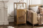 Bathroom Cabinet, Bamboo Floor Cabinet Free Standing, 4 Tier Sofa Side Storage Cupboard for Living Room Kitchen Bedroom, Walnut