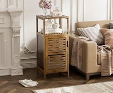 Bathroom Cabinet, Bamboo Floor Cabinet Free Standing, 4 Tier Sofa Side Storage Cupboard for Living Room Kitchen Bedroom, Walnut