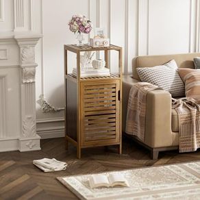 Bathroom Cabinet, Bamboo Floor Cabinet Free Standing, 4 Tier Sofa Side Storage Cupboard for Living Room Kitchen Bedroom, Walnut