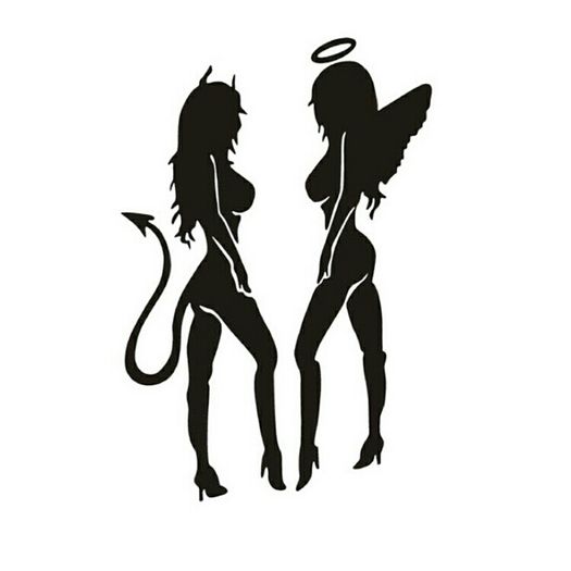 Car Sticker Angel Devil Black White