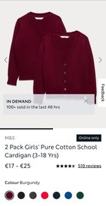 M&S Girls Cotton Rich Burgundy School Cardigan 6-7 Years