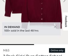 M&S Girls Cotton Rich Burgundy School Cardigan 6-7 Years