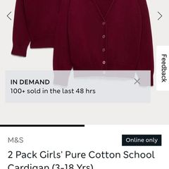 M&S Girls Cotton Rich Burgundy School Cardigan 6-7 Years
