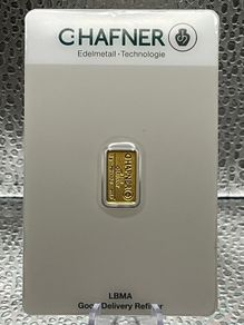 1gram Fine 9999 Gold Bullion C.Hafner Bar in Card.