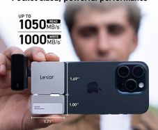 Lexar Professional Go Portable SSD with HUB 1TB, Ultra-Compact,Up to 1050MB/s Read and 1000MB/s Write, USB 3.2 Gen 2,for iPhone 15/16, Silver