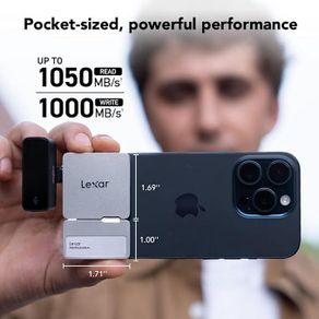 Lexar Professional Go Portable SSD with HUB 1TB, Ultra-Compact,Up to 1050MB/s Read and 1000MB/s Write, USB 3.2 Gen 2,for iPhone 15/16, Silver