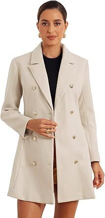 Allegra K Winter Overcoat for Women's Notch Lapel Double Breasted Coats XL