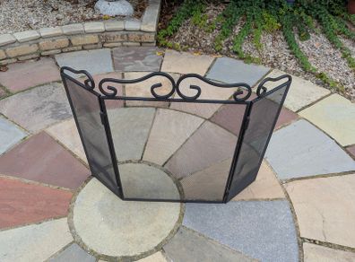 3 Panel Folding Fireplace Screen / Fire Guard - Black Metal Mesh