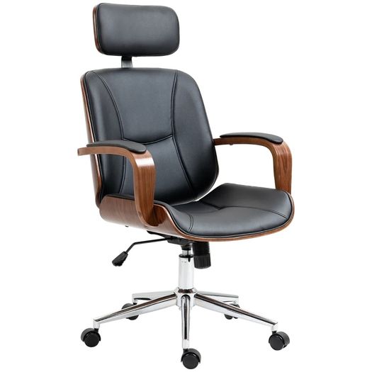 Office chair, office chair with removable headrest height adjustable and tilt function, 66x65x125cm, black