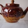 Arthur Wood Hunting Scene Lambeth Glazed  Stonewear Teapot early 1900's Image 2
