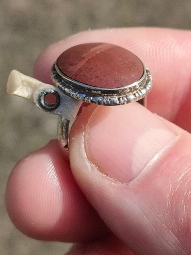 Mid Century Large Oval Cabochon Agate Sterling Silver Ring