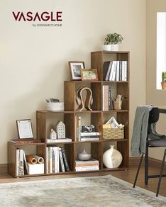 10 Tier Bookcase Open Shelf Storage Cabinet for Decorations, Picture Frame, Living Room, Bedroom, Office, 29 x 129.5 x 129.5 cm, Rustic Brown