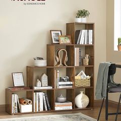 10 Tier Bookcase Open Shelf Storage Cabinet for Decorations, Picture Frame, Living Room, Bedroom, Office, 29 x 129.5 x 129.5 cm, Rustic Brown