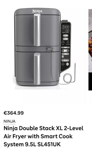 Ninja Double Stack XL 2-Level Air Fryer with Smart Cook System 9.5L SL451UK