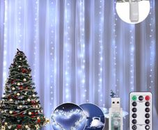 Curtain Lights 8 Modes Remote Control, 300 LEDs Window Fairy String Lights USB Operated, 3mx3m Waterproof Hanging Lights with Hooks, Durable Copper Xmas Lights MULTIPLE COLOURS AVAILABLE (FREE POSTAGE)