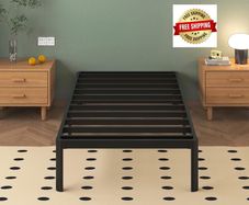 Teen 3ft Single Bed Frames with Rounded Corner Legs, Heavy Duty Metal Bed Frame Single with Steel Slats Support, Single Bed 36 cm High, Noise Free, Easy Assembly