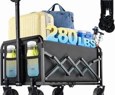 120L Festival Trolley, Beach Trolley Heavy Duty with Adjustable Handle Camping Trolley on Wheels, Foldable Utility Wagon Cart with 2 Cup Holders, Lightweight Pull Along Trolley, Shopping/Garden