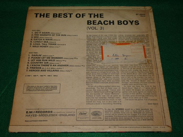 Beach Boys Best Of Vol.3 Lp 1968 Uk Press