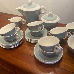 27 piece vintage French coffee set c.1930s,in sage green