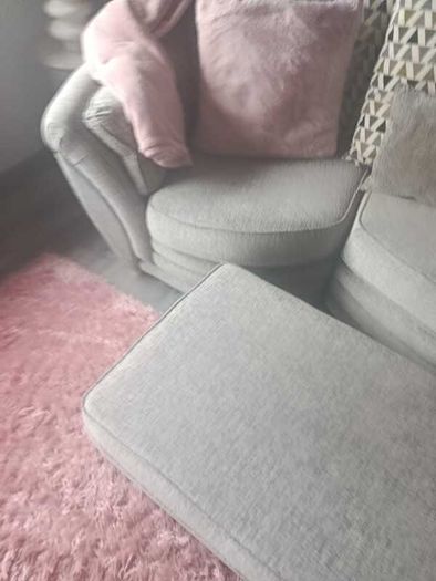 Grey Fabric Sofa & Matching Footstool