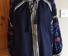 Next Ladies Navy Blue Cotton Linen Blend Boho Embrodierd Tassel Top L Includes postage