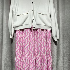 Beautiful pink dress ( Dunnes) with white small cardigan (Primark)