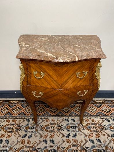 FLASH SALE! Was 450 now 375 !! Fabulous French Mahogany Bombe Commode, Chest of Drawers w. Marble Top