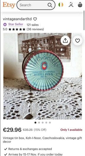Vintage Tin Box with Pins