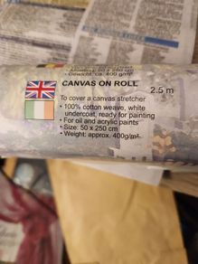 Canvas On Rolll 2.5 Meters  To Cover A Canvas Stretcher. 100% Cotton Weave, For Oil And Acrylicpaints. 50 X 250 Cm.