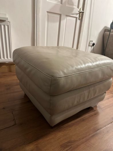 Cream leather pouffe