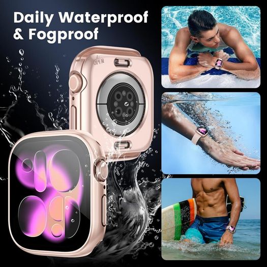 [2 in 1] Waterproof Case for Apple Watch Series 11/10 42mm Screen Protector,360 Protective PC Cover Tempered Glass,Front & Back Bumper for iPhone Watch 42mm