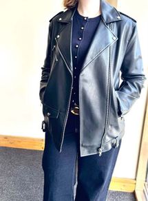 Stradivarius oversized faux leather biker jacket black - Size M