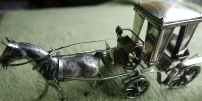 Vintage Hand Made Large Silver Plated Cutajar Works, Malta, Horse and Carriage