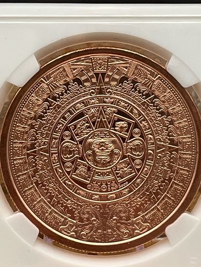 1avdp oz Fine 999 Copper Bullion Aztec Round.