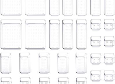 32 Pack Desk Drawer Organisers With 4 Sizes Bathroom Trays Drawer Organiser Fridge Storage Boxes For Kitchen, Office, Dressing, Cosmetics