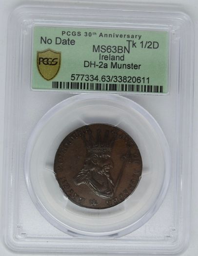 Ireland Munster Halfpenny Token PCGS MS63BN Rare this Nice