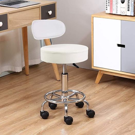 PU Leather Rolling Stool Mid-Back with Footrest Height Adjustable Office Computer Home Drafting Swivel Task Chair with Wheels MULTIPLE COLOURS AVAILABLE (FREE POSTAGE)