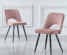 Velvet Dining Kitchen Chairs Grey, Cream, Boucle  Pink Black Legs Set of 2
