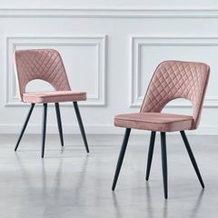 Velvet Dining Kitchen Chairs Grey, Cream, Boucle  Pink Black Legs Set of 2