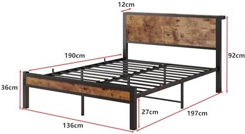 Double Bed Frame with Storage Headboard,Brown