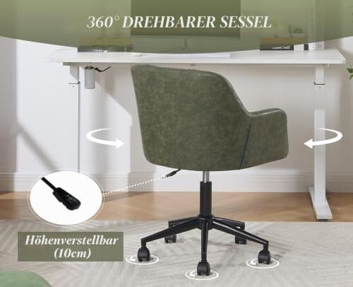 Office Chair PU Leather 360 Rotatable Height Adjustable Green