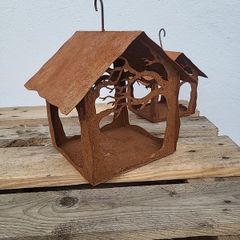 Corten steel hanging bird feeders