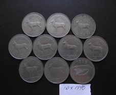 10 Irish coins@1 Pound (1990)