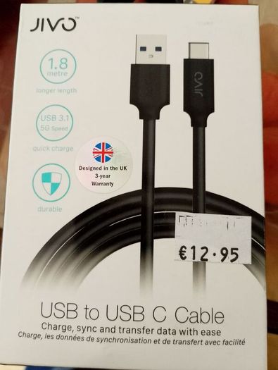 Premium durable 1.8m JIVO USB-C FAST Sync/charging cable