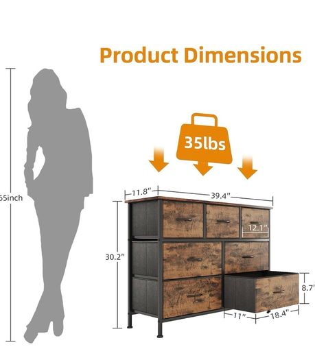 Chest of Drawers for Bedroom with 7 Drawers, Fabric Storage Drawer, Tall Brown Hallway Storage Unit
