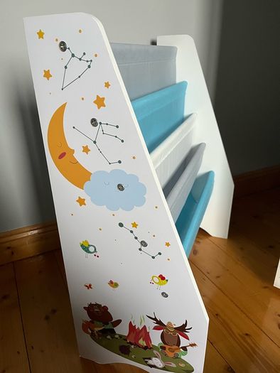 Kids Wooden and Fabric Sling Bookcase Woodland Night Sky Theme