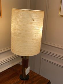 Teak and brass luxury 1960s fiberglass shade table lamp mid century Czech